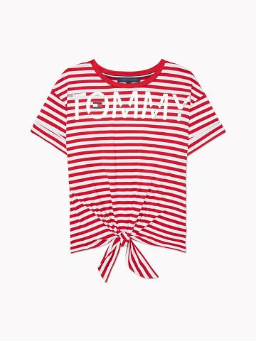 Camiseta Tommy Hilfiger Stripe Tie-Front Rojos | MX_W21478