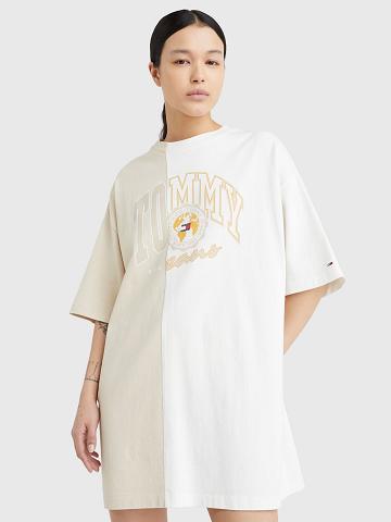 Dresses Tommy Hilfiger Collegiate Split Logo T-Shirt Blancos | MX_W21048