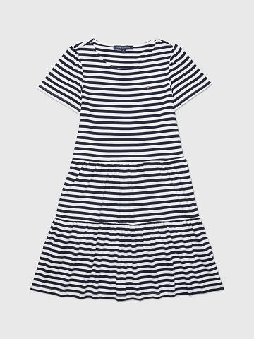 Dresses Tommy Hilfiger Corta-Sleeve Stripe Tiered Azules Blancos | MX_W21116