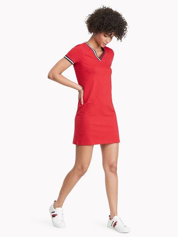 Dresses Tommy Hilfiger Essential V-Neck Dot Print Rojos | MX_W21082