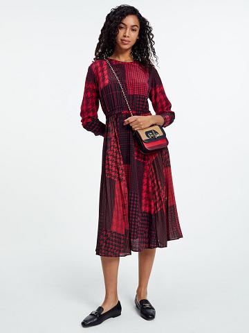 Dresses Tommy Hilfiger Icon Houndstooth Patchwork Midi Rojos | MX_W21096