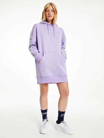 Dresses Tommy Hilfiger Organic Algodon Logo Hoodie Morados | MX_W21103