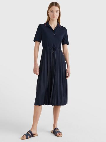 Dresses Tommy Hilfiger Pique Pleated Polo Azul Marino | MX_W21104