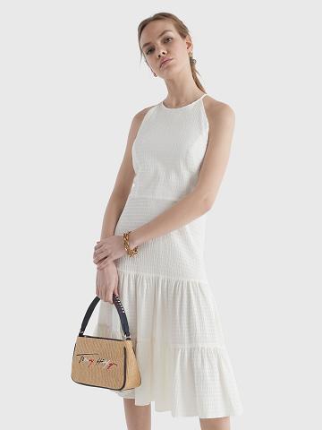 Dresses Tommy Hilfiger Solid Tiered Halter Blancos | MX_W21124