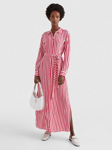 Dresses Tommy Hilfiger Striped Maxi Blancos Rosas | MX_W21129