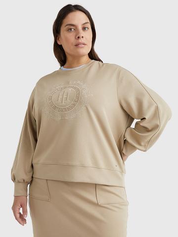 Sudaderas Tommy Hilfiger Curve Relaxed Fit Crest Beige | MX_W21380