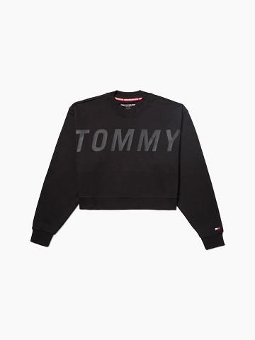 Sudaderas Tommy Hilfiger Essential Cropped Ghost Print Logo Negros | MX_W21382