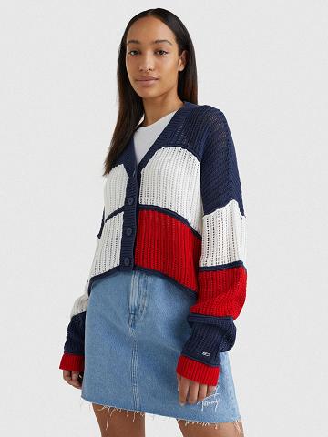 Suéteres Tommy Hilfiger Cropped Colorblock Cardigan Azul Marino Multicolor | MX_W21343