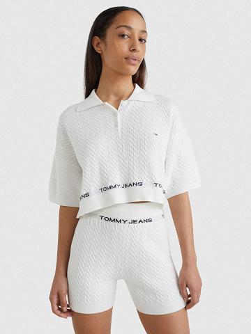 Suéteres Tommy Hilfiger Cropped Polo Blancos | MX_W21344