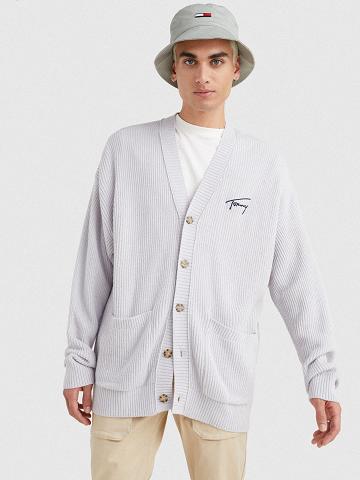 Suéteres Tommy Hilfiger Solid oversized signature cardigan Grises | MX_M31173