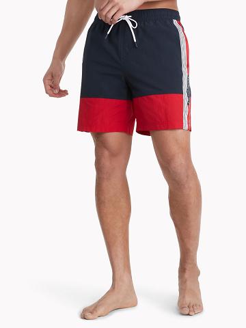 Trajes De Baño Tommy Hilfiger Colorblock logo 7" swim trunk Azules | MX_M31093